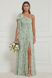 Robe de demoiselle d’honneur en ligne fleurie Sage poussiéreuse avec une épaule et une épaule