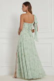 Robe de demoiselle d’honneur en ligne fleurie Sage poussiéreuse avec une épaule et une épaule