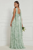Robe d’honneur longue à la ligne A Strapless Dusty Sage et écharpe