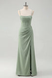 Robe de demoiselle d’honneur Corset sage Sirène à bretelles fines à bretelles fines avec fente