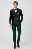 Costumes de bal pour hommes double boutonnage vert foncé en revers pointé