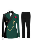 Costumes de bal pour hommes double boutonnage vert foncé en revers pointé