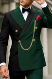 Costumes de bal pour hommes double boutonnage vert foncé en revers pointé