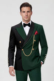 Costumes de bal pour hommes double boutonnage vert foncé en revers pointé