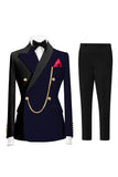 Costumes de bal pour hommes double boutonnage vert foncé en revers pointé