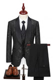 Costumes de mariage homme à revers bleus en châle bleu en trois pièces à un bouton.