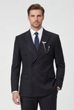 Costumes de bal noirs double boutonnage noir à revers pointu Peak 2 pièces