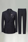 Costumes de bal noirs double boutonnage noir à revers pointu Peak 2 pièces