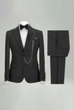 Costumes de mariage noirs 2 pièces à revers pointu à simple poitrine