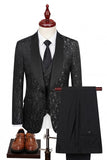 Costumes de bal pour hommes à revers châle noir à un bouton, imprimés à trois pièces,