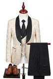 Costumes de bal pour hommes à revers châle noir à un bouton, imprimés à trois pièces,