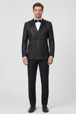 Costumes de mariage noirs double boutonnage à double boutonnage imprimé pour hommes