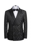 Costumes de mariage noirs double boutonnage à double boutonnage imprimé pour hommes