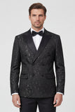 Costumes de mariage noirs double boutonnage à double boutonnage imprimé pour hommes