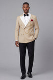 Costumes de bal double boutonnage Champagne Peak pour hommes à revers de 2 pièces