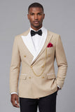Costumes de bal double boutonnage Champagne Peak pour hommes à revers de 2 pièces