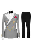 Costumes de bal double boutonnage Champagne Peak pour hommes à revers de 2 pièces