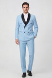 Costumes de bal pour hommes double boutonnage bleu clair en châle double boutonnage