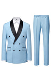 Costumes de bal pour hommes double boutonnage bleu clair en châle double boutonnage