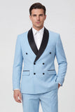 Costumes de bal pour hommes double boutonnage bleu clair en châle double boutonnage