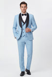 Costumes de bal pour hommes en châle 3 pièces bleu clair à un bouton, un bouton
