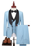 Costumes de bal pour hommes en châle 3 pièces bleu clair à un bouton, un bouton