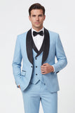 Costumes de bal pour hommes en châle 3 pièces bleu clair à un bouton, un bouton
