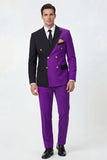 Costumes de bal masculins double boutonnage violet à revers pointé deux pièces