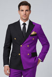 Costumes de bal masculins double boutonnage violet à revers pointé deux pièces