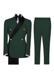 Costumes de bal pour hommes double boutonnage vert sauge à revers à encoche