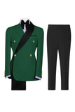 Costumes de bal pour hommes double boutonnage vert sauge à revers à encoche