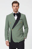 Costumes de bal pour hommes double boutonnage vert sauge à revers à encoche
