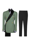 Costumes de bal pour hommes double boutonnage vert sauge à revers à encoche