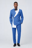 Costumes de bal double boutonnage bleus à revers en deux pièces pour hommes à boutonnage