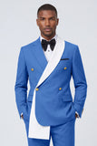 Costumes de bal double boutonnage bleus à revers en deux pièces pour hommes à boutonnage
