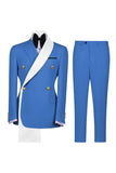 Costumes de bal double boutonnage bleus à revers en deux pièces pour hommes à boutonnage
