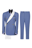 Costumes de bal double boutonnage bleus à revers en deux pièces pour hommes à boutonnage