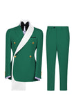 Costumes de bal double boutonnage bleus à revers en deux pièces pour hommes à boutonnage
