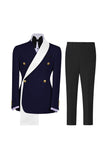 Costumes de bal double boutonnage bleus à revers en deux pièces pour hommes à boutonnage