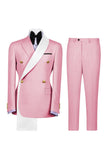 Costumes de bal double boutonnage bleus à revers en deux pièces pour hommes à boutonnage