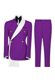 Costumes de bal double boutonnage bleus à revers en deux pièces pour hommes à boutonnage