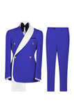 Costumes de bal double boutonnage bleus à revers en deux pièces pour hommes à boutonnage