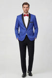 Costumes de bal pour hommes à motif de bal en châle bleu royal en deux pièces à un bouton, imprimés à un bouton