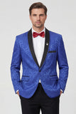 Costumes de bal pour hommes à motif de bal en châle bleu royal en deux pièces à un bouton, imprimés à un bouton