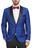 Costumes de bal pour hommes à motif de bal en châle bleu royal en deux pièces à un bouton, imprimés à un bouton