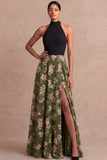 Olive Floral Ligne A Longue robe de mariage sans dos avec fente