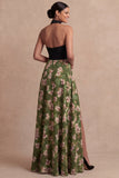 Olive Floral Ligne A Longue robe de mariage sans dos avec fente