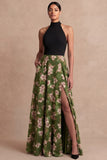 Olive Floral Ligne A Longue robe de mariage sans dos avec fente