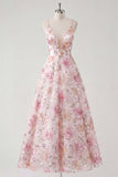 Robe d'invitée de mariage rose clair maxi ligne A à sequins imprimé floral