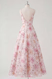 Robe d'invitée de mariage rose clair maxi ligne A à sequins imprimé floral